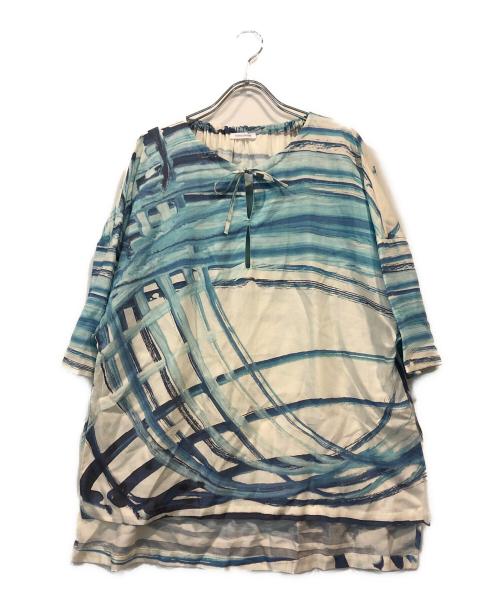 HERALBONY（ヘラルボニー）HERALBONY (ヘラルボニー) リネンブラウス「ももこ」 ブルー サイズ:FREEの古着・服飾アイテム