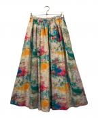 HERALBONYヘラルボニー）の古着「フレアスカート「無題(春)」」｜グリーン×ピンク