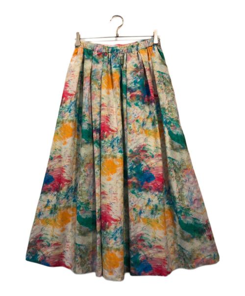 HERALBONY（ヘラルボニー）HERALBONY (ヘラルボニー) フレアスカート「無題(春)」 グリーン×ピンク サイズ:Mの古着・服飾アイテム