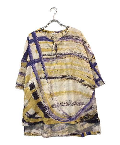 HERALBONY（ヘラルボニー）HERALBONY (ヘラルボニー) リネンブラウス「ももこ」 イエロー×パープル サイズ:FRの古着・服飾アイテム