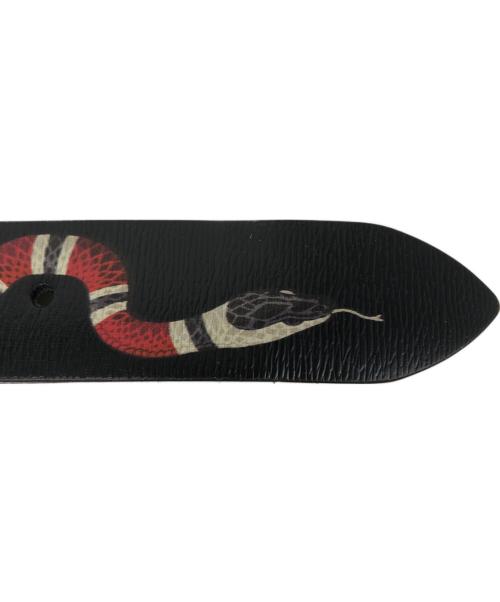 GUCCI（グッチ）GUCCI (グッチ) スネークプリントレザーベルト ブラックの古着・服飾アイテム