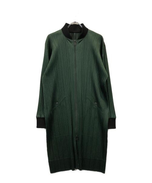 PLEATS PLEASE（プリーツプリーズ）PLEATS PLEASE (プリーツプリーズ) プリーツブルゾンディティールワンピース グリーン サイズ:３の古着・服飾アイテム
