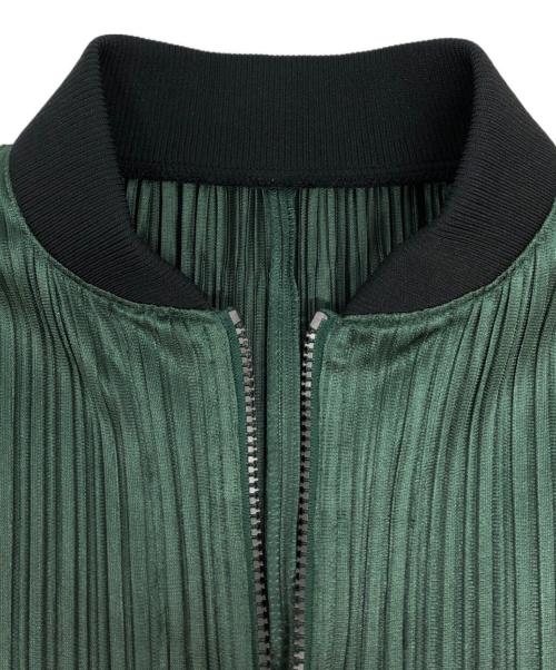 PLEATS PLEASE（プリーツプリーズ）PLEATS PLEASE (プリーツプリーズ) プリーツブルゾンディティールワンピース グリーン サイズ:３の古着・服飾アイテム
