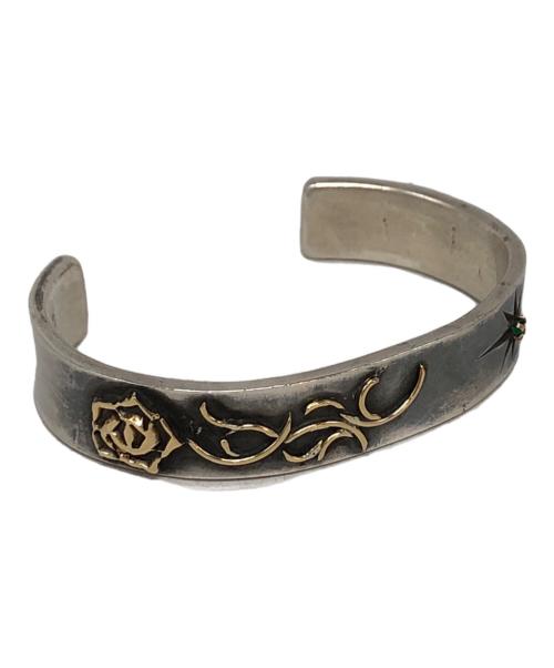 BIG HAND（ビッグハンド）BIG HAND (ビッグハンド) K18 エメラルド付きシルバーバングル シルバー×ゴールドの古着・服飾アイテム