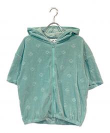 Christian Dior（クリスチャン ディオール）の古着「CDロゴ半袖ベロアジップパーカー」｜スカイブルー