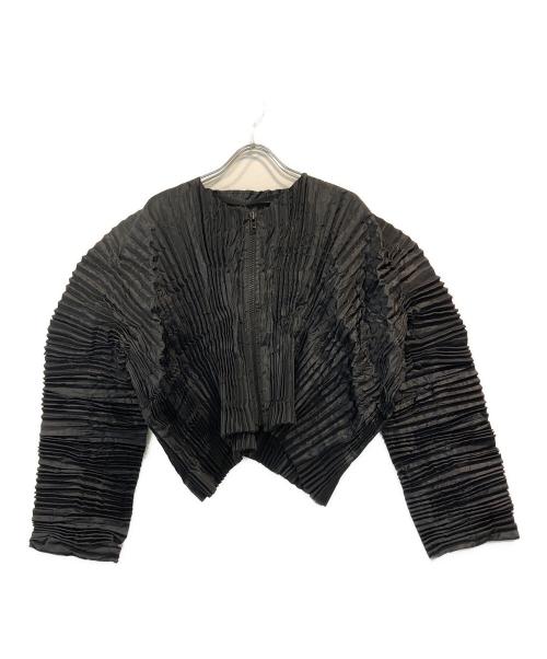 ISSEY MIYAKE（イッセイミヤケ）ISSEY MIYAKE (イッセイミヤケ) プリーツノーカラージャケット ブラック サイズ:Mの古着・服飾アイテム