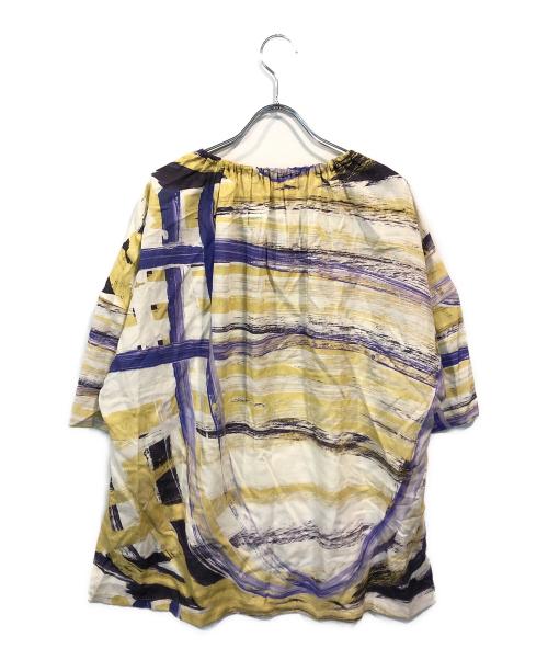 HERALBONY（ヘラルボニー）HERALBONY (ヘラルボニー) リネンブラウス「ももこ」 パープル×アイボリー サイズ:Freeの古着・服飾アイテム