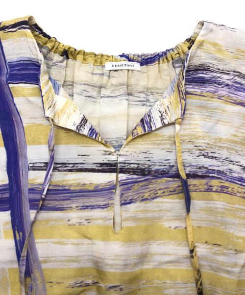 HERALBONY（ヘラルボニー）HERALBONY (ヘラルボニー) リネンブラウス「ももこ」 パープル×アイボリー サイズ:Freeの古着・服飾アイテム
