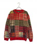PALACE×BEAMS PLUSパレス×ビームスプラス）の古着「コラボクルーネックパッチワークニット」｜レッド