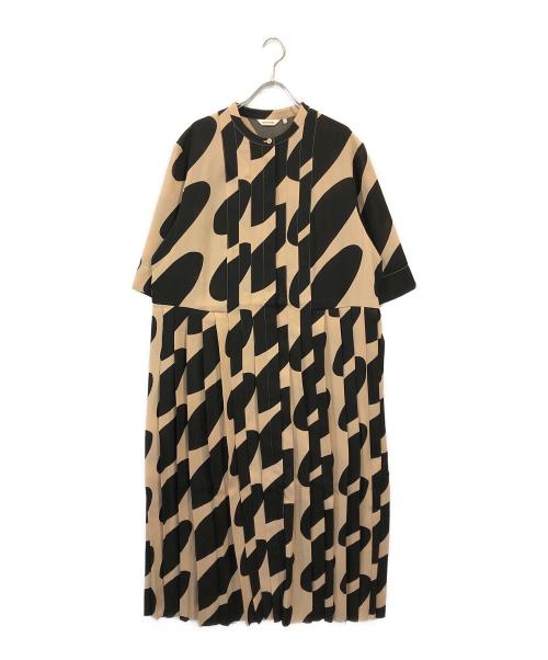 marimekko（マリメッコ）marimekko (マリメッコ) Pliitti Linssi ワンピース ベージュ×ブラック サイズ:SIZE 46の古着・服飾アイテム