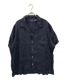 POLO RALPH LAUREN（ポロ・ラルフローレン）の古着「ポニー刺繍オープンカラーリネン半袖シャツ」｜ネイビー