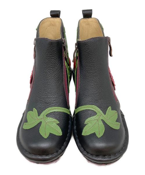 estacion（エスタシオ）ESTACION (エスタシオ) ぶどうモチーフ本革ショートブーツ ブラック サイズ:Mの古着・服飾アイテム