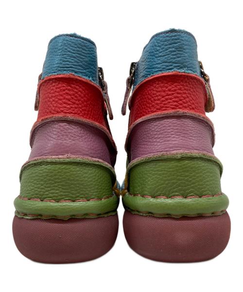 estacion（エスタシオ）ESTACION (エスタシオ) カラフルボーダーショートブーツ ピンク サイズ:Lの古着・服飾アイテム