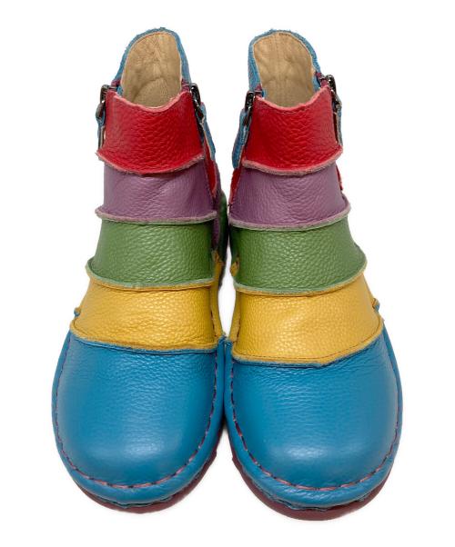 estacion（エスタシオ）ESTACION (エスタシオ) カラフルボーダーショートブーツ ピンク サイズ:Lの古着・服飾アイテム