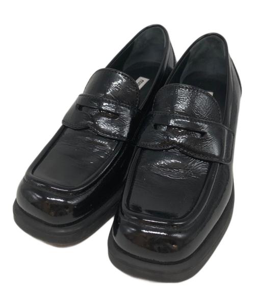 MIU MIU（ミュウミュウ）MIU MIU (ミュウミュウ) スクエアトゥローファー ブラック サイズ:SIZE 37 1/2の古着・服飾アイテム