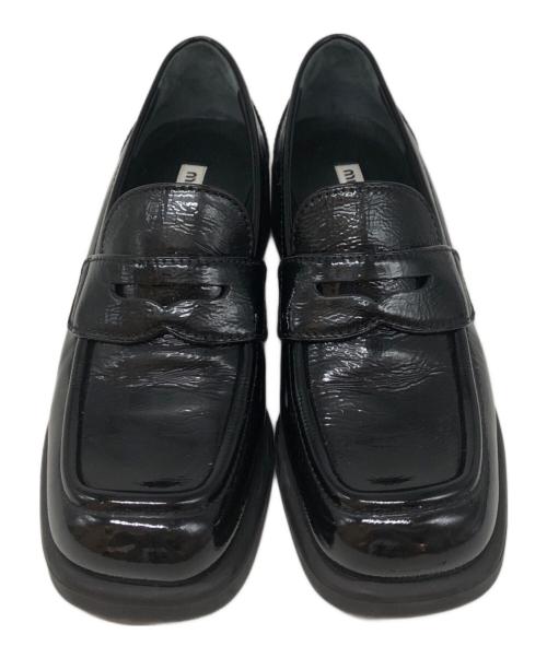 MIU MIU（ミュウミュウ）MIU MIU (ミュウミュウ) スクエアトゥローファー ブラック サイズ:SIZE 37 1/2の古着・服飾アイテム