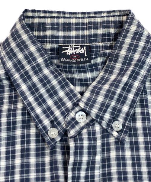 stussy（ステューシー）stussy (ステューシー) 90’s 半袖チェックシャツ ネイビー サイズ:SIZE Mの古着・服飾アイテム