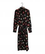 LAUREN RALPH LAURENローレンラルフローレン）の古着「ベルテッド総柄ワンピース」｜ブラック