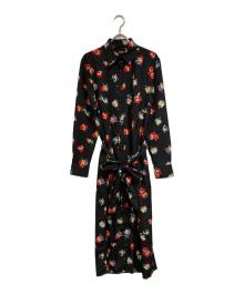 LAUREN RALPH LAUREN（ローレンラルフローレン）の古着「ベルテッド総柄ワンピース」｜ブラック