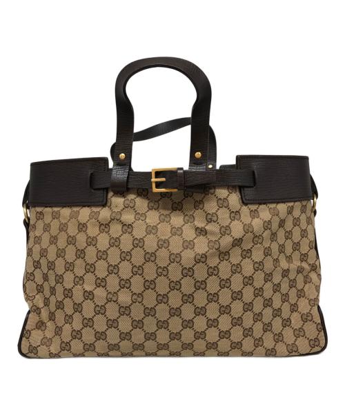 GUCCI（グッチ）GUCCI (グッチ) GGキャンバストートバッグ ベージュ×ブラウンの古着・服飾アイテム