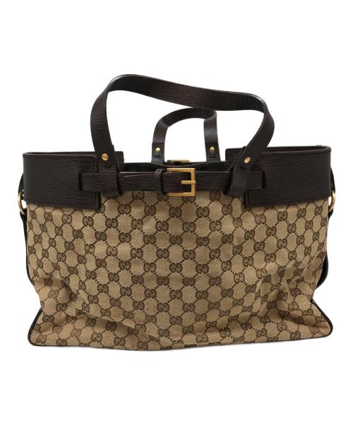 GUCCI（グッチ）GUCCI (グッチ) GGキャンバストートバッグ ベージュ×ブラウンの古着・服飾アイテム