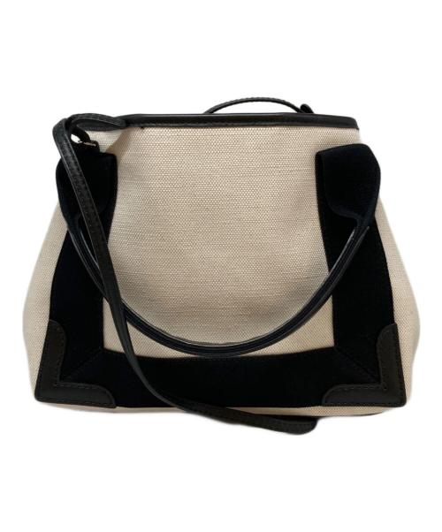 BALENCIAGA（バレンシアガ）BALENCIAGA (バレンシアガ) ネイビーカバス XS 2wayバッグ ブラック×ベージュの古着・服飾アイテム