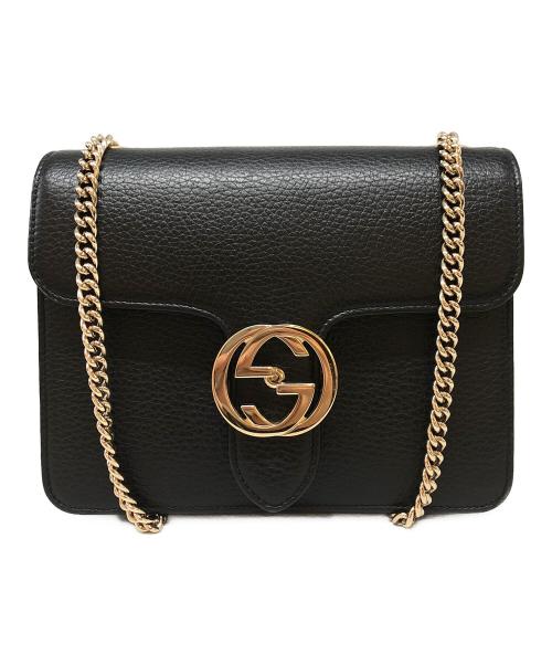 GUCCI（グッチ）GUCCI (グッチ) インターロッキングG チェーンショルダーバッグ ブラックの古着・服飾アイテム