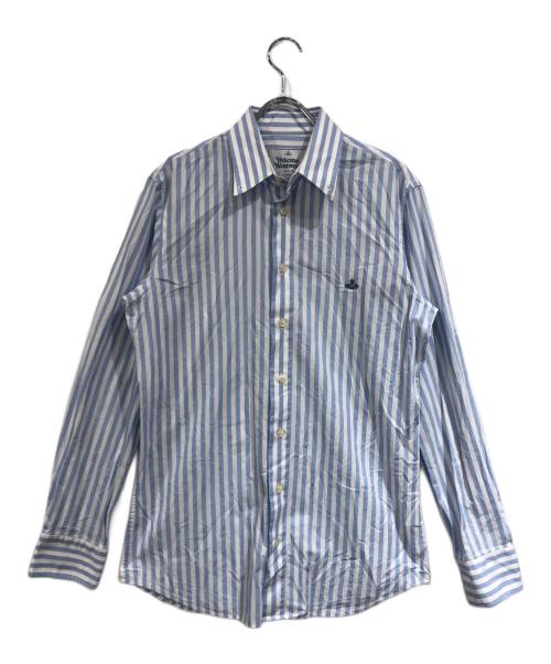 Vivienne Westwood man（ヴィヴィアン ウェストウッド マン）Vivienne Westwood man (ヴィヴィアン ウェストウッド マン) オーブ刺繍ストライプシャツ ブルー サイズ:SIZE 1の古着・服飾アイテム