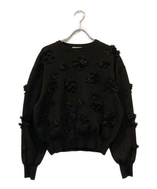 UNITED ARROWS（ユナイテッドアローズ）UNITED ARROWS (ユナイテッドアローズ) 3D フラワーモチーフ ロングスリーブ ニット ブラック サイズ:-の古着・服飾アイテム