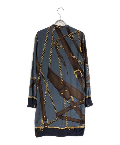 GUCCI（グッチ）GUCCI (グッチ) 総柄シャツワンピース ブルー サイズ:38の古着・服飾アイテム