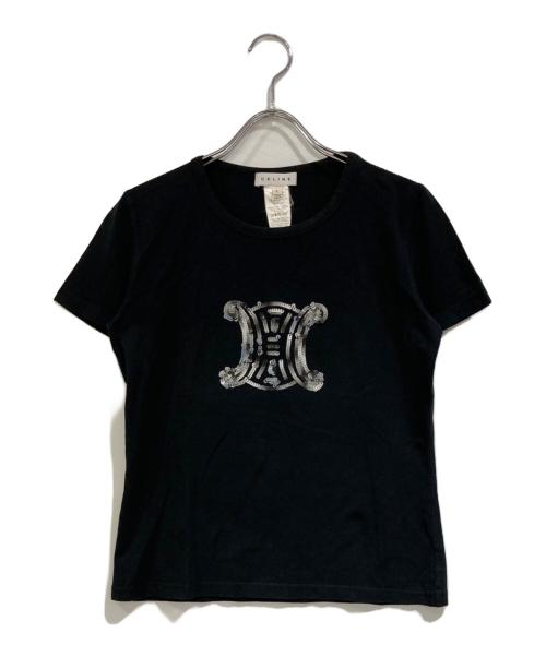 CELINE（セリーヌ）CELINE (セリーヌ) スパンコールトリオンフロゴTシャツ ブラック サイズ:SIZE Lの古着・服飾アイテム