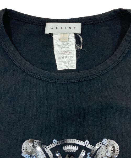CELINE（セリーヌ）CELINE (セリーヌ) スパンコールトリオンフロゴTシャツ ブラック サイズ:SIZE Lの古着・服飾アイテム