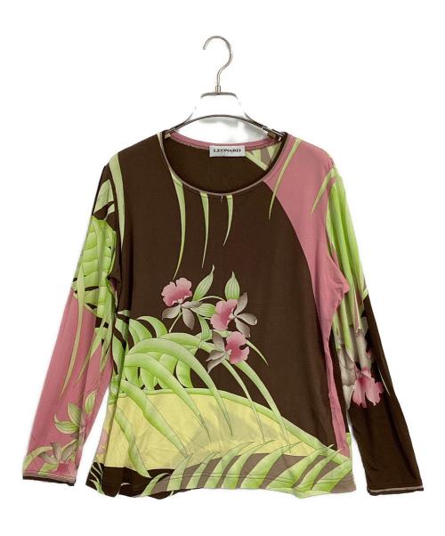 LEONARD（レオナール）LEONARD (レオナール) 総柄シルクカットソー ブラウン×グリーン サイズ:SIZE 46の古着・服飾アイテム
