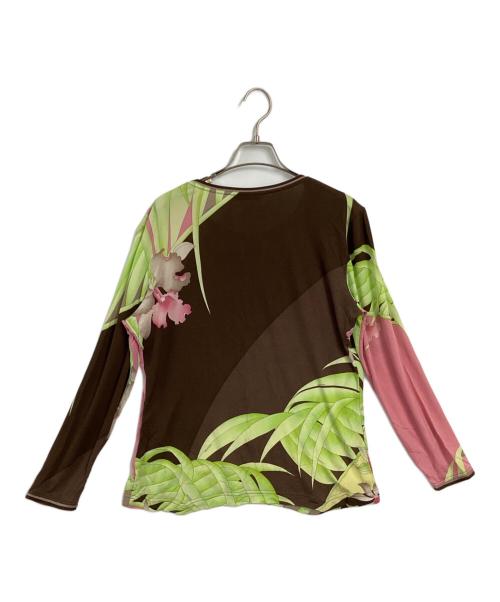 LEONARD（レオナール）LEONARD (レオナール) 総柄シルクカットソー ブラウン×グリーン サイズ:SIZE 46の古着・服飾アイテム