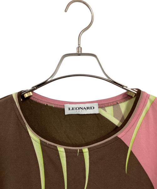 LEONARD（レオナール）LEONARD (レオナール) 総柄シルクカットソー ブラウン×グリーン サイズ:SIZE 46の古着・服飾アイテム