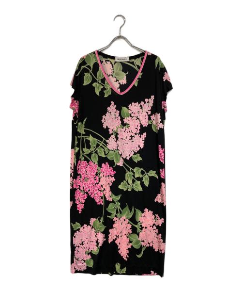 LEONARD（レオナール）LEONARD (レオナール) 花柄シクルワンピース/フラワージャージーワンピース ブラック×ピンク サイズ:SIZE 46の古着・服飾アイテム