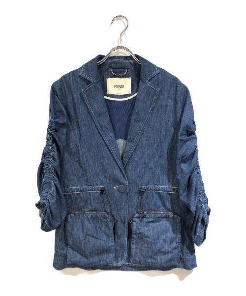 FENDI（フェンディ）FENDI (フェンディ) デザインデニムテーラードジャケット ブルー サイズ:38の古着・服飾アイテム