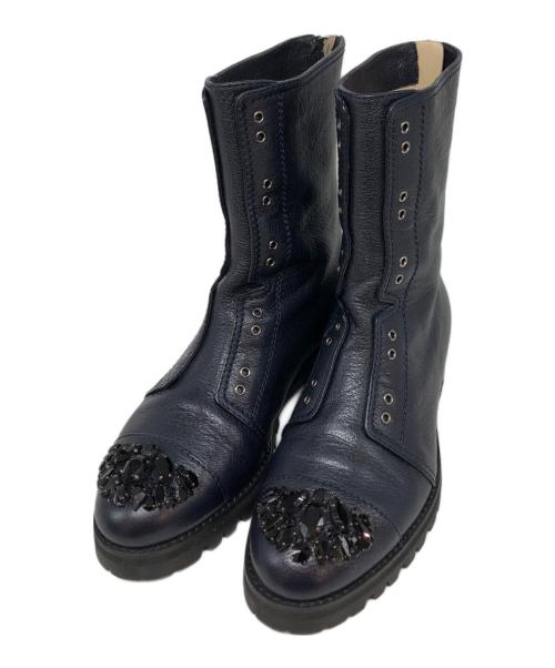 JIMMY CHOO（ジミーチュウ）JIMMY CHOO (ジミーチュウ) クリスタルビジューブーツ ネイビー サイズ:SIZE36の古着・服飾アイテム