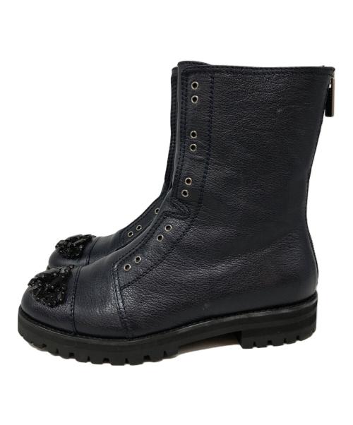 JIMMY CHOO（ジミーチュウ）JIMMY CHOO (ジミーチュウ) クリスタルビジューブーツ ネイビー サイズ:SIZE36の古着・服飾アイテム