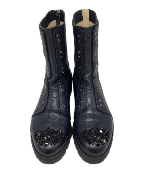 JIMMY CHOO（ジミーチュウ）JIMMY CHOO (ジミーチュウ) クリスタルビジューブーツ ネイビー サイズ:SIZE36の古着・服飾アイテム