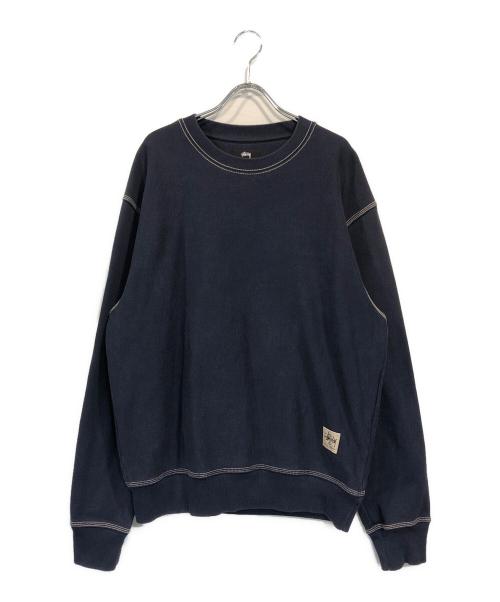 stussy（ステューシー）stussy (ステューシー) Contrast Stitch Label crew sweat ネイビー サイズ:Mの古着・服飾アイテム