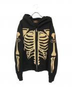 VANSONバンソン）の古着「スカルボーンパーカー」｜ブラック