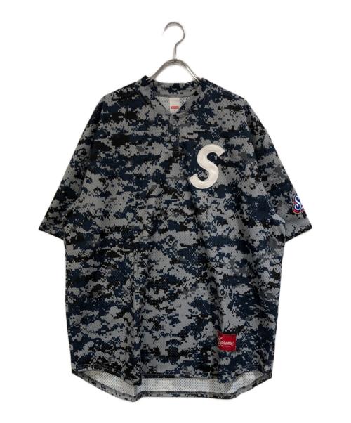 SUPREME（シュプリーム）Supreme (シュプリーム) S Logo Baseball Henley グレー×ネイビー サイズ:SIZE Lの古着・服飾アイテム