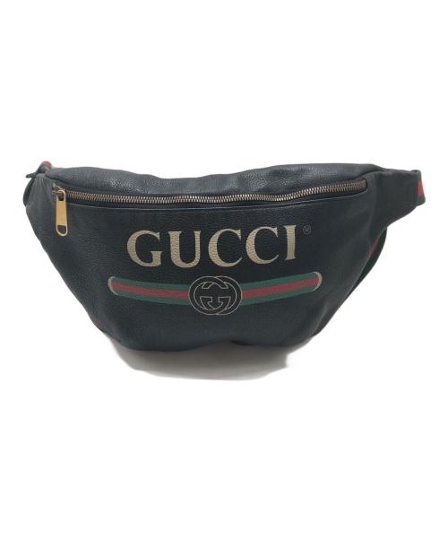 GUCCI（グッチ）GUCCI (グッチ) グッチ プリントベルトバッグ ブラックの古着・服飾アイテム