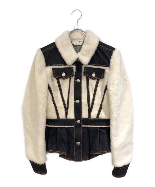 ALEXANDER McQUEEN（アレキサンダーマックイーン）ALEXANDER McQUEEN (アレキサンダーマックイーン) デニムボアジャケット ホワイト×インディゴ サイズ:38の古着・服飾アイテム