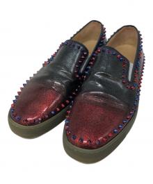 Christian Louboutin（クリスチャン・ルブタン）の古着「スタッズパテントスリッポン」｜レッド