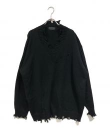 s'yte（サイト）の古着「7G BULKY WOOL DAMAGE V NECK PULLOVER」｜ブラック