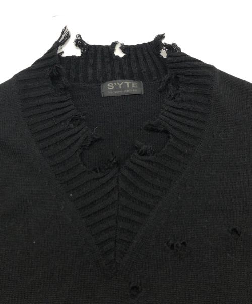 s'yte（サイト）s'yte (サイト) 7G BULKY WOOL DAMAGE V NECK PULLOVER ブラック サイズ:3の古着・服飾アイテム