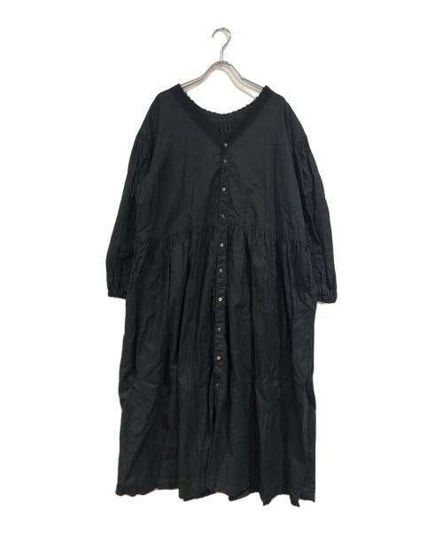 nest Robe（ネストローブ）nest Robe (ネストローブ) UpcycleLino/バックVネックレースギャザーワンピース ブラック サイズ:SIZE Freeの古着・服飾アイテム