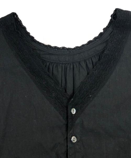 nest Robe（ネストローブ）nest Robe (ネストローブ) UpcycleLino/バックVネックレースギャザーワンピース ブラック サイズ:SIZE Freeの古着・服飾アイテム